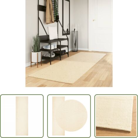 Alfombra lavable -  Alfombra de pelo corto suave lavable HUARTE crema 80x250 cm