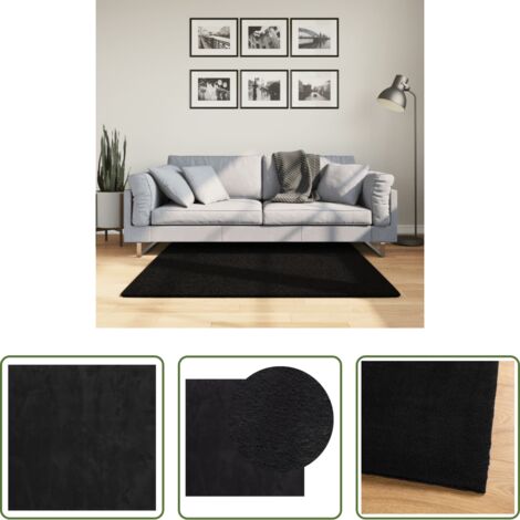 Alfombra lavable -  Alfombra de pelo corto suave lavable HUARTE negro 120x120 cm