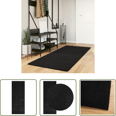 Alfombra lavable -  Alfombra de pelo corto suave lavable HUARTE negro 80x200 cm