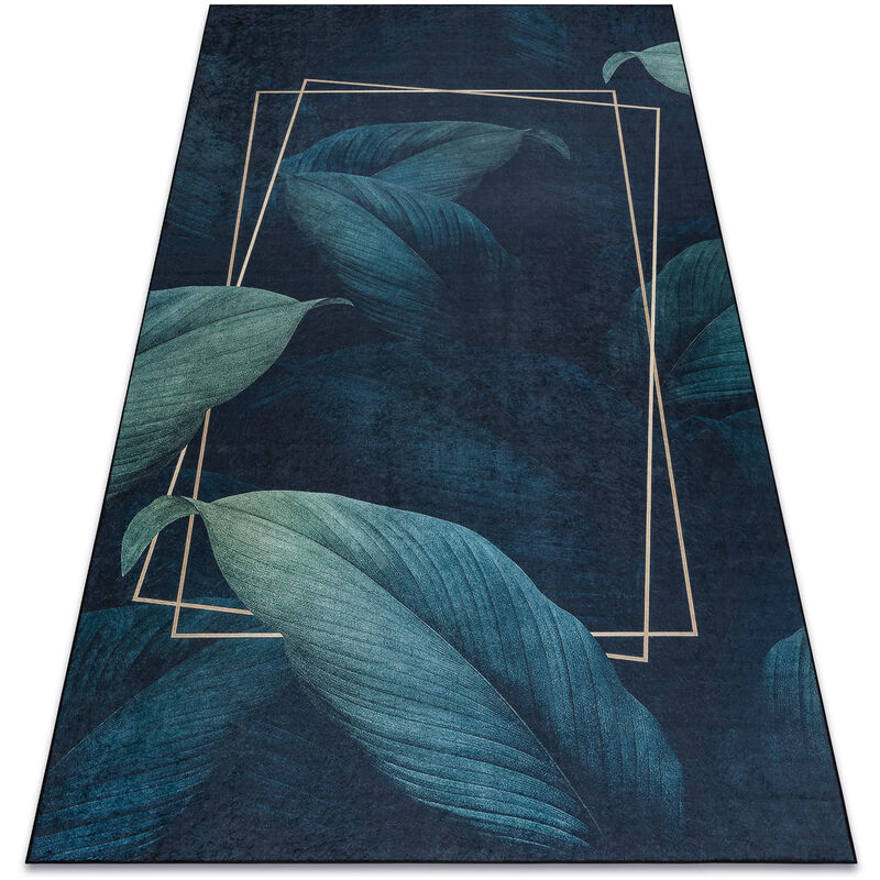 Alfombra lavable ANDRE 1170 Hojas, geométrico antideslizante - azul blue 80x150 cm