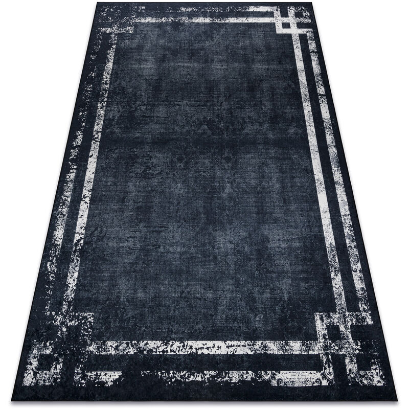 Alfombra lavable ANDRE 1486 Marco vintage antideslizante - negro / blanco black 80x150 cm