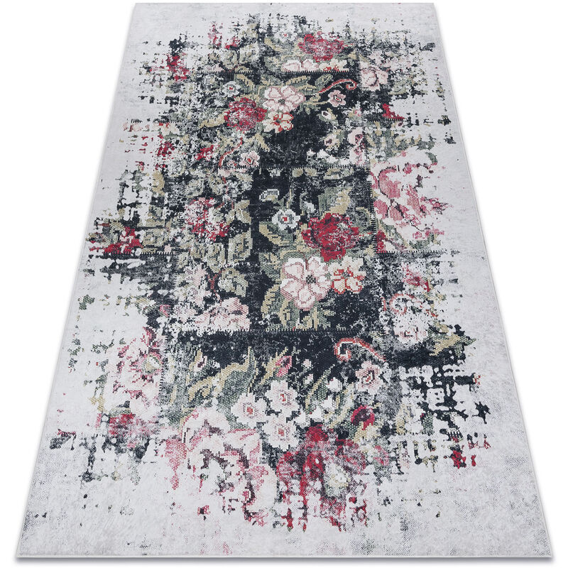 Alfombra lavable ANDRE 1816D flores vintage antideslizante - blanco / rojo multicolour 160x220 cm