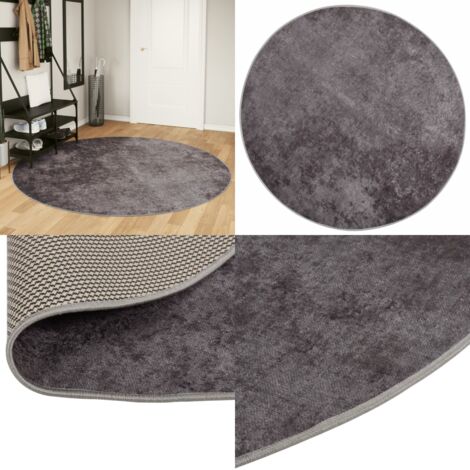Alfombra lavable antideslizante gris Ø 200 cm - Alfombra antideslizante - Alfombra gris