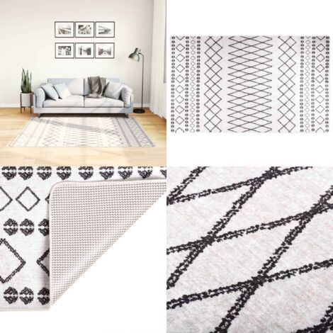 Alfombra lavable antideslizante negro y blanco 120x170 cm - Alfombra antideslizante - Alfombra de terciopelo
