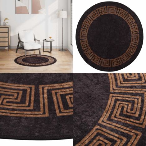Alfombra lavable antideslizante negro y dorado φ120 cm - Alfombra antideslizante - Alfombra de terciopelo