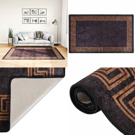 Alfombra lavable antideslizante negro y dorado 120x180 cm - Alfombra antideslizante - Alfombra de terciopelo