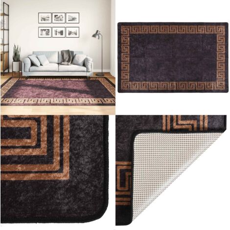 Alfombra lavable antideslizante negro y dorado 160x230 cm - Alfombra antideslizante - Alfombra de terciopelo