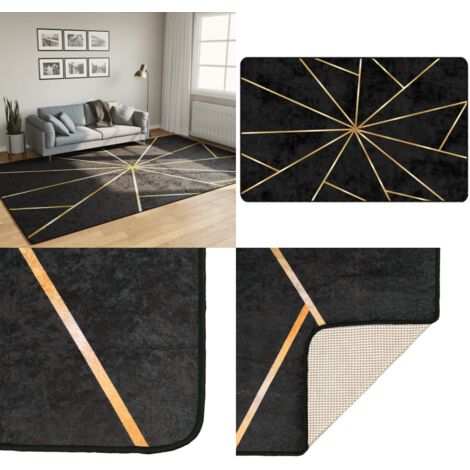 Alfombra lavable antideslizante negro y dorado 190x300 cm - Alfombra antideslizante - Alfombra de terciopelo