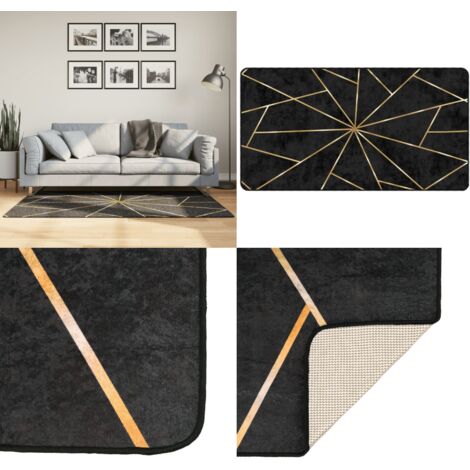 Alfombra lavable antideslizante negro y dorado 80x150 cm - Alfombra antideslizante - Alfombra de terciopelo