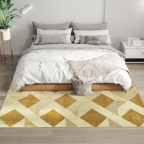 Alfombra Lavable en Lavadora Pelo Corto 170x120 cm Estilo Moderno Tapete para Sala de Estar Dormitorio Comedor Crema