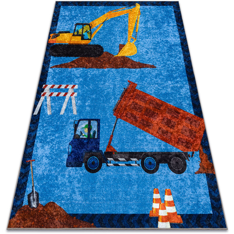 Alfombra lavable JUNIOR 51827.803 Excavador en especie para niños antideslizante - azul blue 80x150 cm