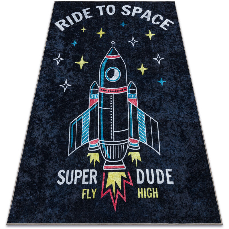 Alfombra lavable JUNIOR 52069.801 Cohete espacial para niños antideslizante - negro multicolour 200x290 cm