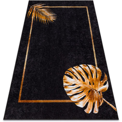Alfombra lavable MIRO 51518.805 Hojas, marco antideslizante - negro / oro black 160x220 cm