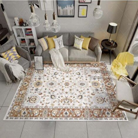 Alfombra lavable para sala de estar, estilo bohemio vintage, tamaño doble, fina, con estampado floral vintage, para interior, dormitorio, cocina, estilo rústico.