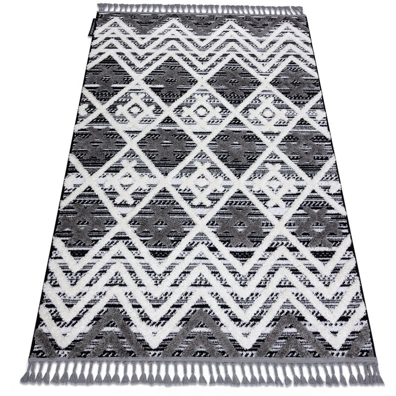 

Rugsx - Alfombra MAROC P642 Diamantes, Zigzag gris / blanco Franjas Bereber Marroquí Shaggy Tonos de gris y plata 120x170 cm