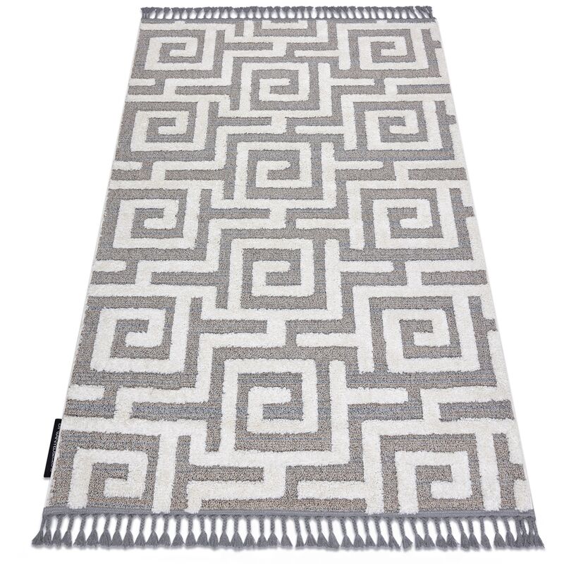 

Rugsx - Alfombra MAROC P655 laberinto, griego gris / blanco Franjas Bereber Marroquí Shaggy Tonos de gris y plata 160x220 cm