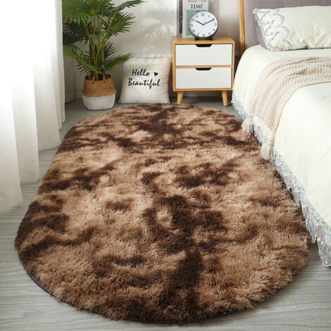 Alfombra marrón teñida, ultrasuave, moderna y esponjosa, redonda, antideslizante, para decoración del hogar - 60 x 180 cm