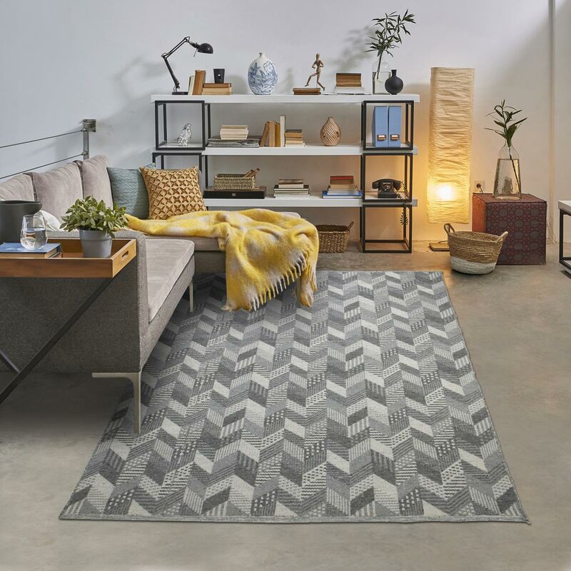 

Alfombra moderna de diseño 60x110 cm rectangular GEOGREY Gris Introduzca el algodón tejida a mano - Gris