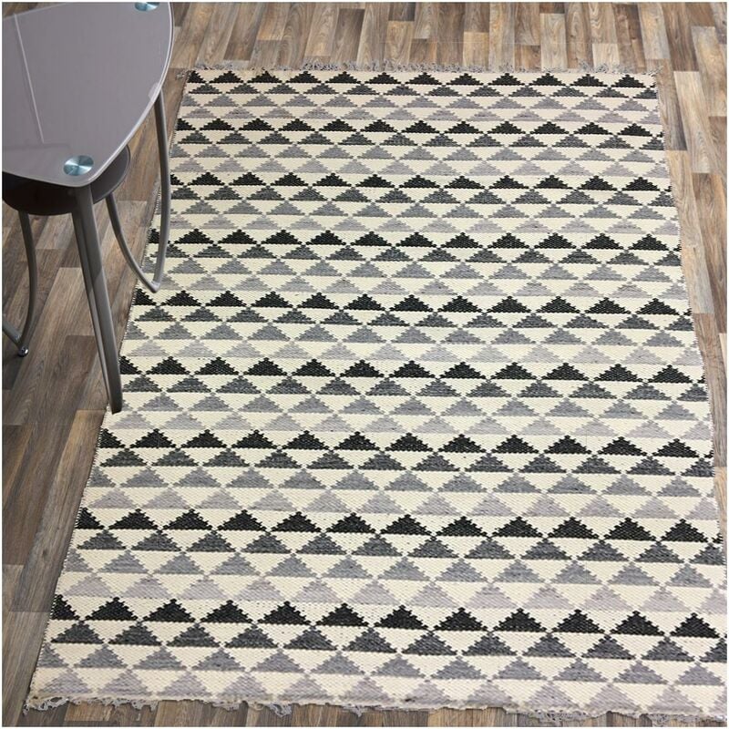 

Alfombra moderna de diseño 60x110 cm rectangular TRINDILO Gris Introduzca el algodón tejida a mano - Gris