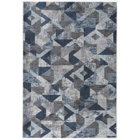 Alfombra moderna geométrica azul rectangular Double BLU010