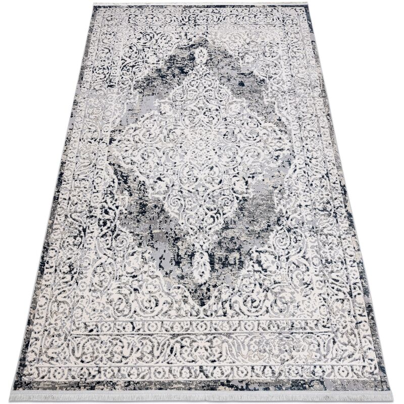 

Rugsx - Alfombra moderna REBEC franjas 51122A - dos niveles de vellón crema / azul oscuro Tonos de azul 160x220 cm