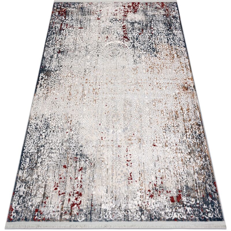 

Alfombra moderna REBEC franjas 51151A Ornamento vintage - dos niveles de vellón gris / crema Tonos de beige 240x330 cm