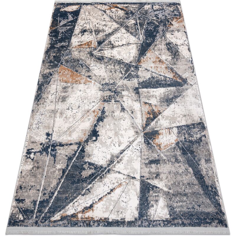 

Alfombra moderna REBEC franjas 51176A Geométrico, Triangulos - dos niveles de vellón crema / azul oscuro Tonos de beige 200x290 cm