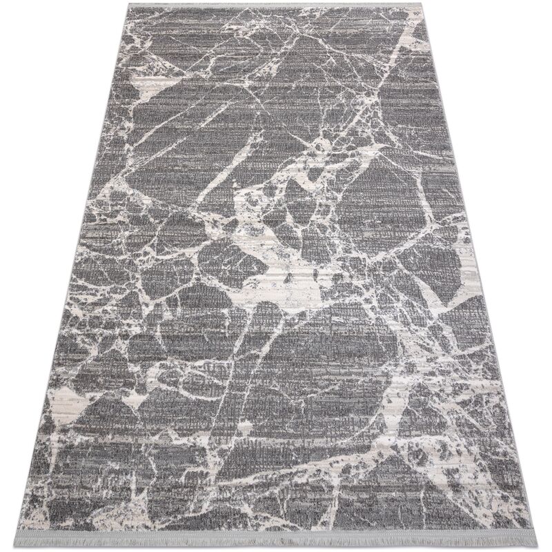 

Alfombra moderna REBEC franjas 51186B Mármol - dos niveles de vellón crema / gris Tonos de gris y plata 180x270 cm