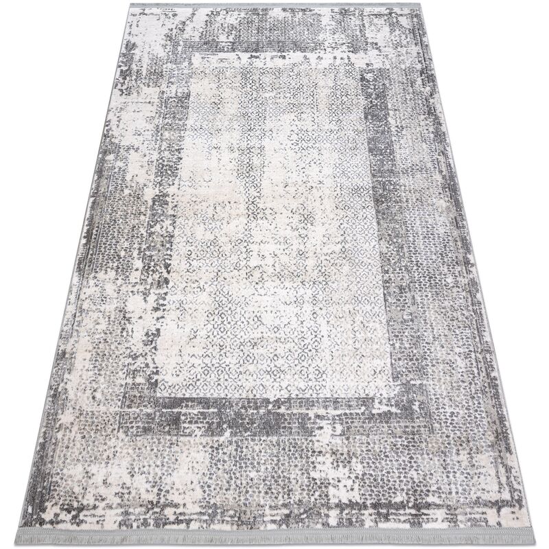 

Alfombra moderna REBEC franjas 51190A Marco vintage - dos niveles de vellón crema / gris Tonos de beige 80x150 cm