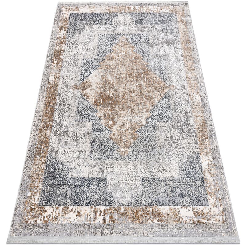 

Alfombra moderna REBEC franjas 51191B - dos niveles de vellón crema / azul oscuro Tonos de beige 180x270 cm