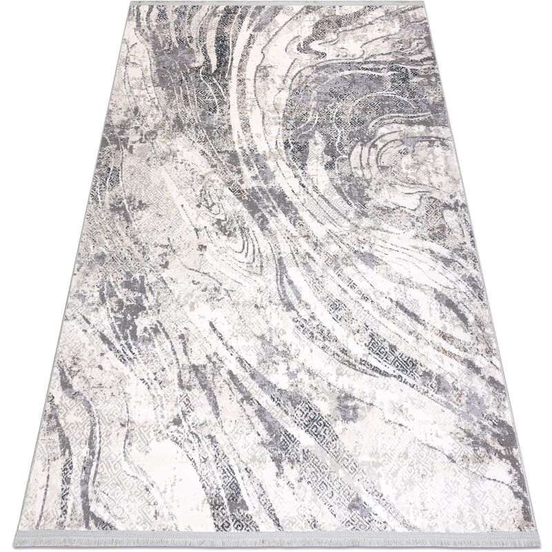 

Alfombra moderna REBEC franjas 51193A Olas, Mármol vintage - dos niveles de vellón crema / gris Tonos de beige 120x170 cm