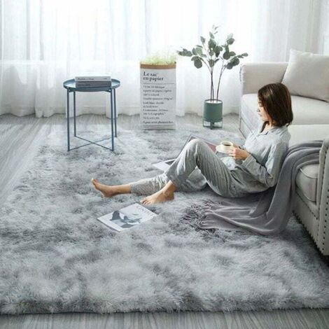 Alfombra MSBD suave de 160 x 120 cm, de piel sintética, antideslizante y decorativa (gris claro)
