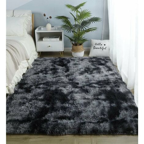 Alfombra mullida de piel sintética, alfombra decorativa con degradado para dormitorio, sala de estar, comedor (gris oscuro, 80 × 160 cm)