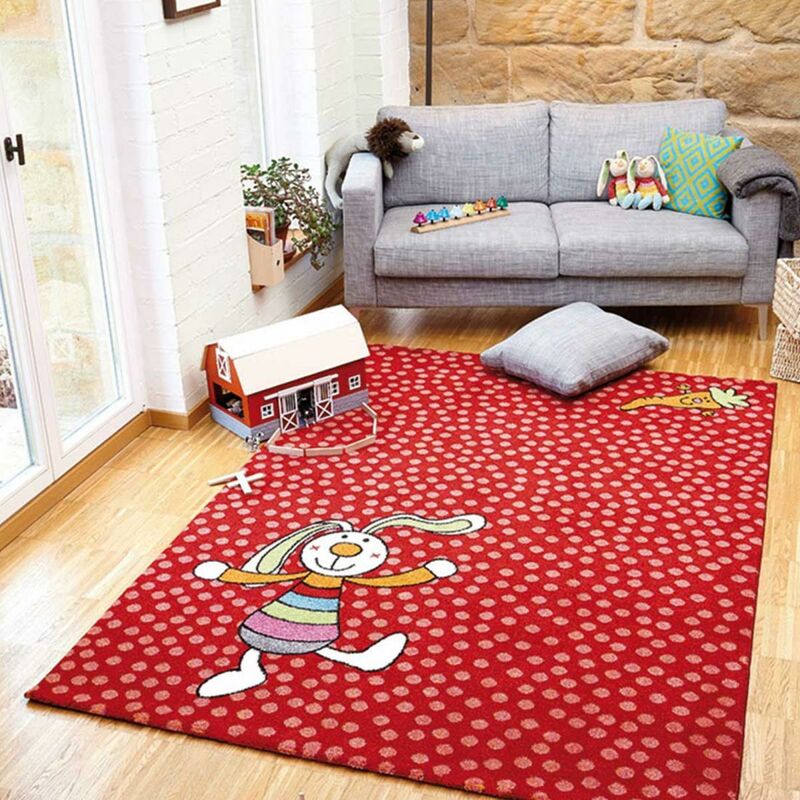 

alfombra niños 80x150 cm CONEJO rectangular ARCO IRIS Red Room adecuado para calefacción por suelo radiante - Bleu