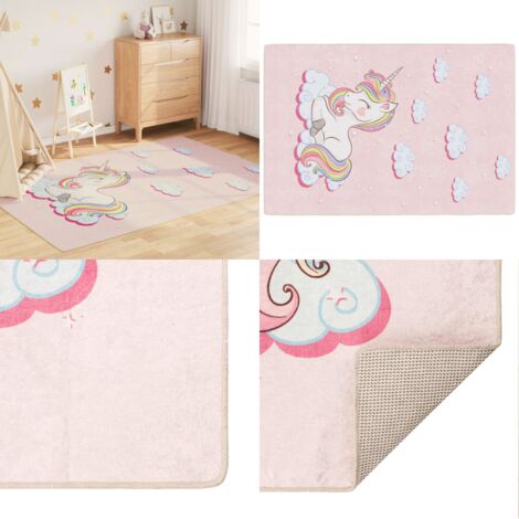 Alfombra niños lavable antideslizante unicornio rosa 160x230 cm - Alfombra rosa - Alfombra antideslizante