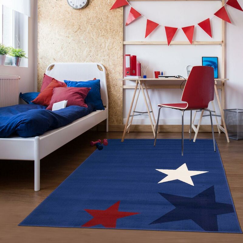 

Niño niño niño estrella polipropileno azul alfombra - Bleu