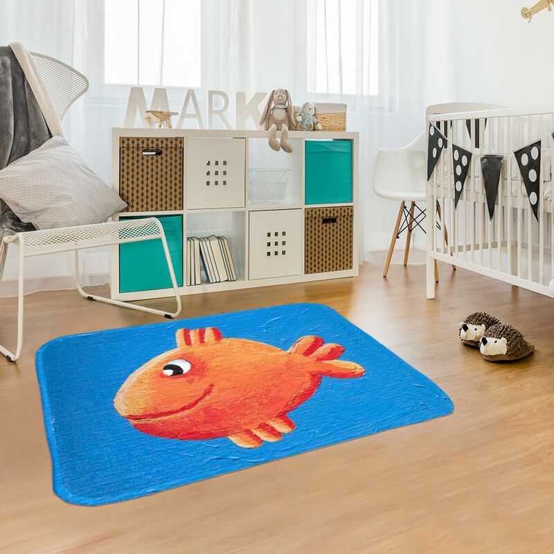 

Alfombra ultra suave para niños peces de poliéster azul - Bleu