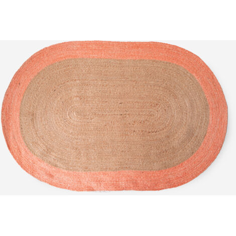 ALFOMBRA OVALADA YUTE BICOLOR NATURAL Y CORAL 120X180CM