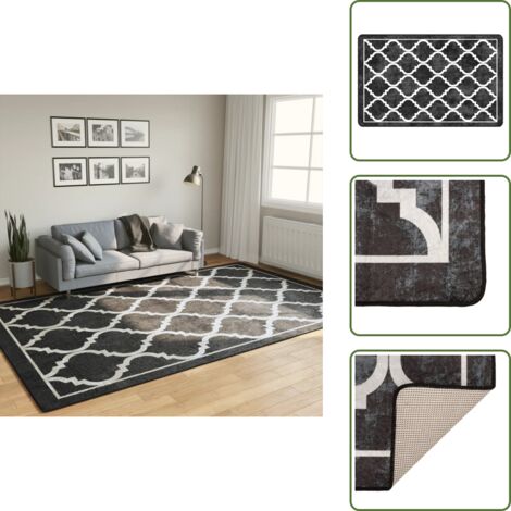 Alfombra para casa - vidaXL Alfombra lavable negro y blanco 190x300 cm - Alfombra con estampado
