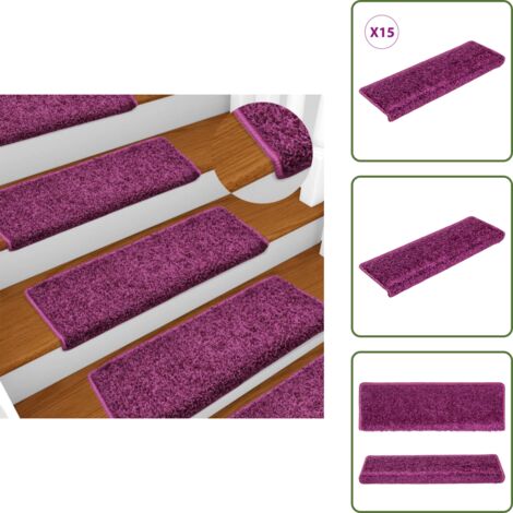 Alfombra para escaleras 15 unidades - vidaXL Felpudos para escaleras 15 unidades 65x21x4 cm violeta borde rectangular -