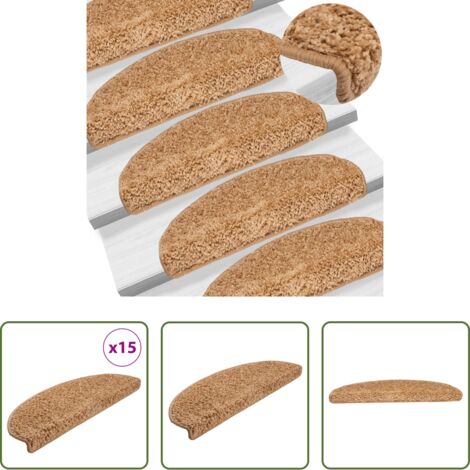 Alfombra para escaleras -  Felpudos para escaleras 15 unidades 65x21x4 cm beige semicirculares grandes