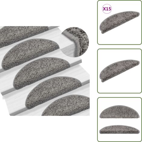 Alfombra para escaleras gris - vidaXL Felpudos para escaleras (15 unidades, 56 x 17 x 3 cm, gris, semicirculares) - Alfombra de peldaño