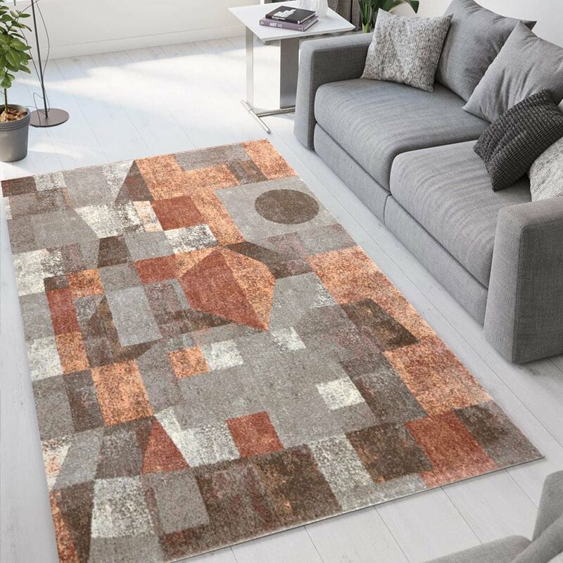 

Alfombra para salón diseño geométrico moderno marrón gris Milano GLO004 | Talla: 160 x 230
