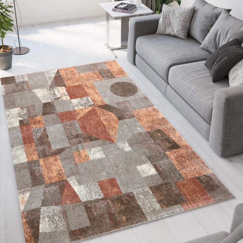 

Alfombra para salón diseño geométrico moderno marrón gris Milano GLO004 | 60 x 110