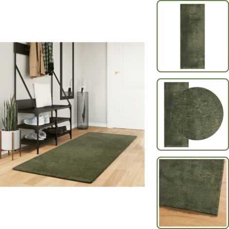 Alfombra para salón - vidaXL Alfombra pelo corto suave lavable HUARTE verde bosque 80x200 cm - Alfombra para dormitorio