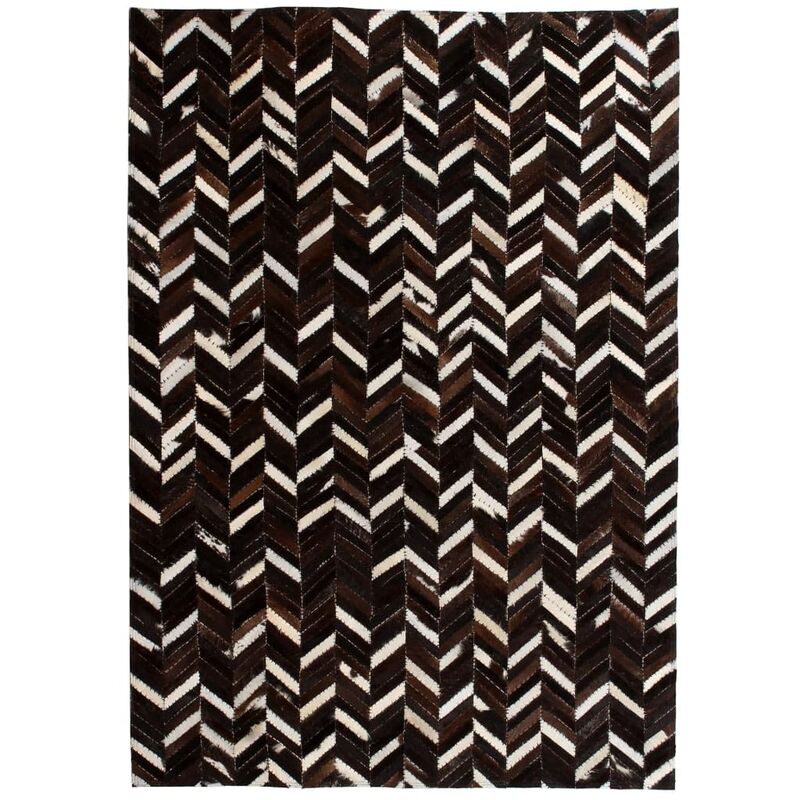 

vidaXL Alfombra de retazos de cuero 120x170 cm chevrón negro/blanco - Multicolor