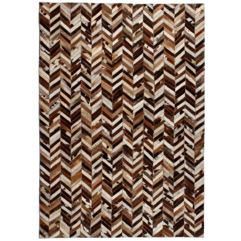 

vidaXL Alfombra de retazos de cuero 120x170 cm chevrón marrón/blanco - Multicolor