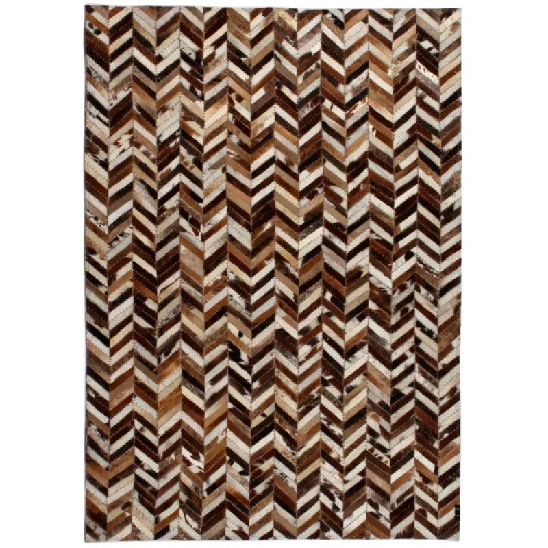 

vidaXL Alfombra de retazos de cuero 160x230 cm chevrón marrón/blanco - Multicolor