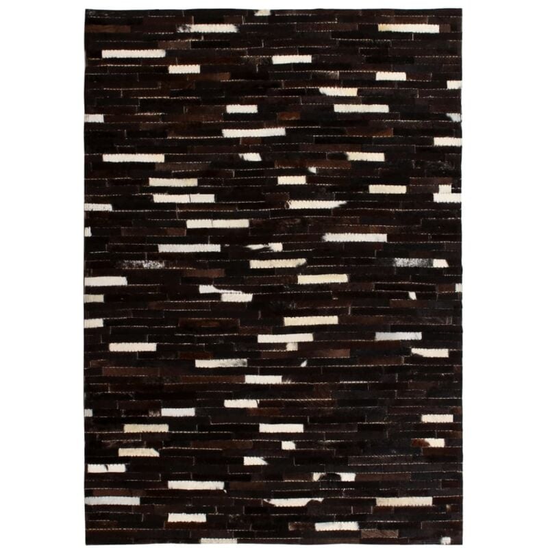 

vidaXL Alfombra de Retazos de Cuero Cuadrados Rayas Negro/Blanco 120x170 cm - Multicolor