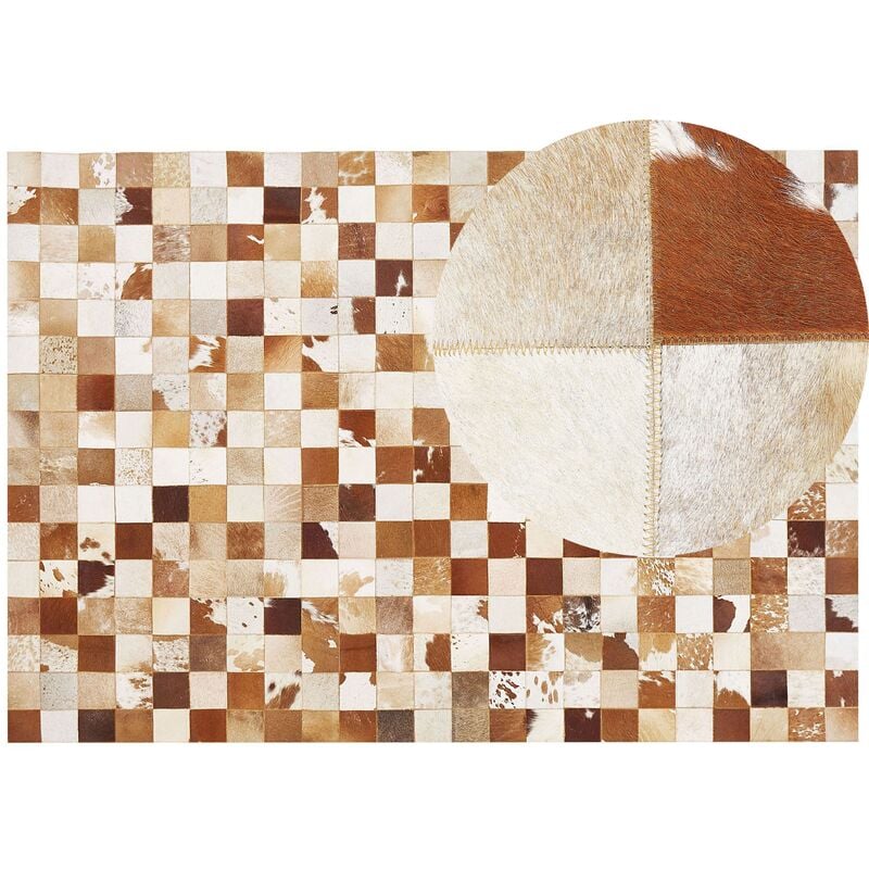 

Beliani - Alfombra patchwork marrón/blanco 160 x 230cm CAMILI